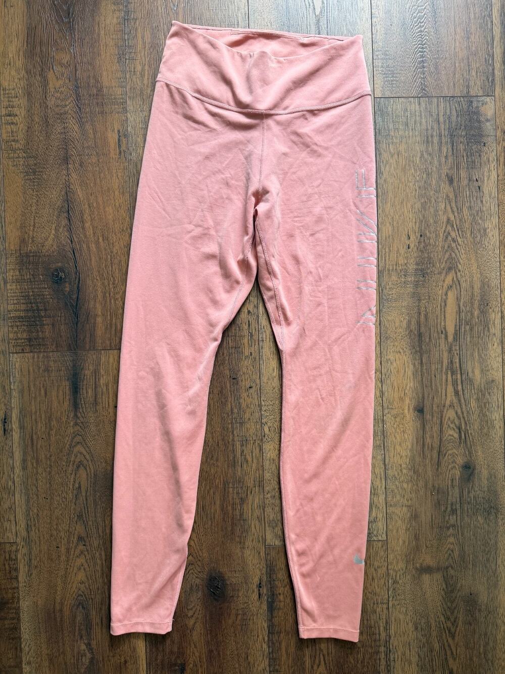 Nike Dri-FIT Pink Logo High Rise Gym Workout Running Leggings Women's L